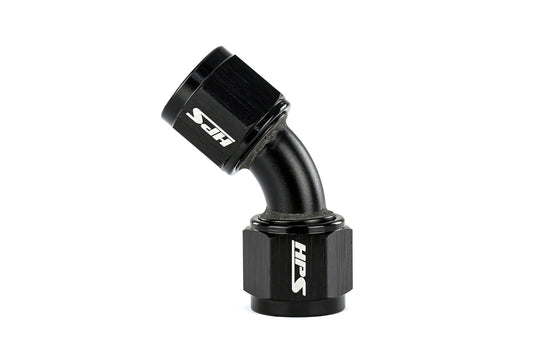 HPS Performance 45 Degree -6 AN Female to Female Swivel Coupling Adapter Aluminum Black