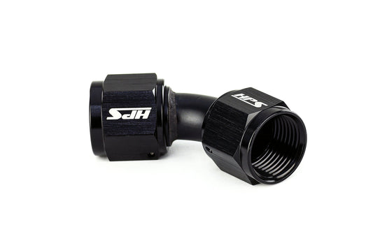 HPS Performance 45 Degree -10 AN Female to Female Swivel Coupling Adapter, Aluminum, Black