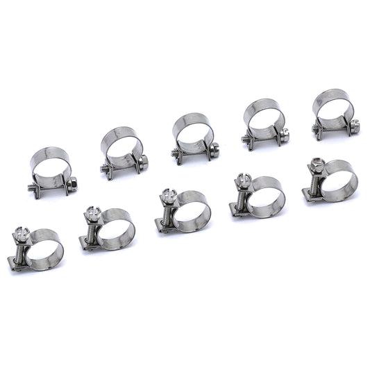 HPS #14 Stainless Steel Fuel Injection Hose Clamps 10pcs Pack 15/32 inch - 35/64 inch 12mm - 14mm