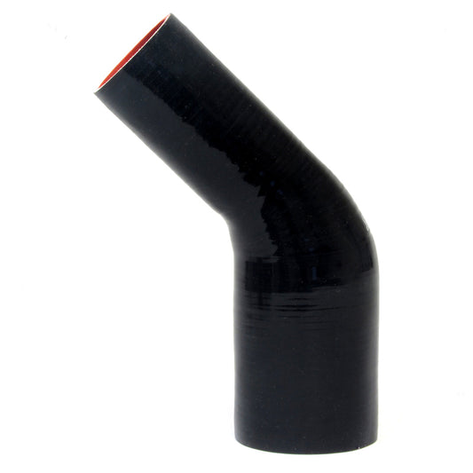 HPS 1 inch - 1.75 inch ID High Temp 4-ply Reinforced Silicone 45 Degree Elbow Reducer Hose Black 25mm - 45mm ID