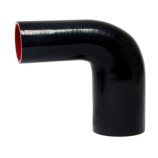 HPS 1 inch - 1.75 inch ID High Temp 4-ply Reinforced Silicone 90 Degree Elbow Reducer Hose Black 25mm - 45mm ID