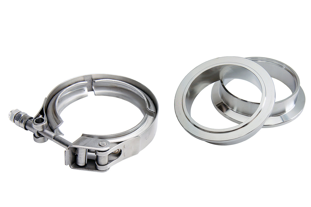 HPS Stainless Steel 3.5" V Band Clamp Kit, Stainless Steel Flanges, Quick Release